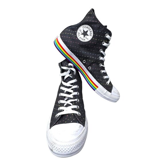 Black Converse Chuck Taylor All Star High Top Pride Bolt Print Rainbow Sneakers - Picture 1 of 9